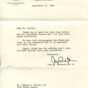 John Jay Rockefeller IV West Virginia Senator Governor Congress Signed Autograph