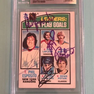 ESPOSITO, LAFLEUR, MARTIN, LAROUCHE & POTVIN Signed 1976-77 TOPPS Card #5 BAS