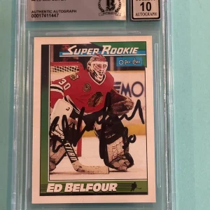 ED BELFOUR Signed 1991-92 O-PEE-CHEE Card #4 Beckett Auto BAS AUTO 10