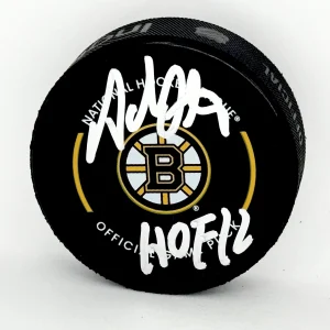 Adam Oates signed Boston Bruins Game Puck W/ HOF Inscription Beckett Witnessed