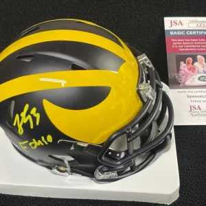 Trente Jones Signed & Inscribed "F Ohio" Michigan Wolverines Mini Helmet JSA COA