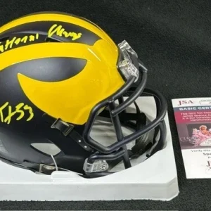 Trente Jones Signed & Inscribed Michigan Wolverines Mini Helmet JSA COA