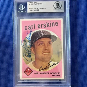 1959 TOPPS CARL ERSKINE LOS ANGELES DODGERS SIGNED AUTOGRAPHED CARD #217 BECKETT