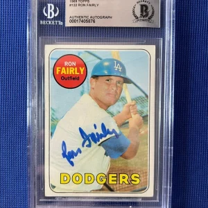1969 TOPPS RON FAIRLY LOS ANGELES DODGERS SIGNED AUTOGRAPHED #122 BECKETT *