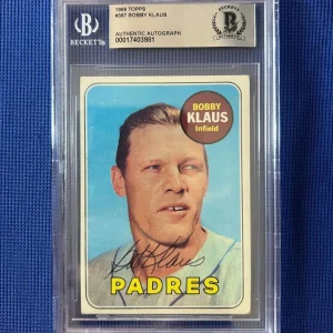 1969 TOPPS BOBBY KLAUS SAN DIEGO PADRES SIGNED AUTOGRAPHED CARD #387 BECKETT