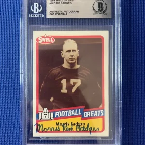 1989 SWELL GREATS MORRIS RED BADGRO FOOTBALL GREATS SIGNED AUTO #107 BECKETT