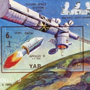 James McDivitt NASA Gemini Apollo Astronaut Signed Autograph Plate Bk Stamp JSA