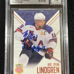 Ryan Lindgren Signed 2015-16 USA NTDP 1st Ever Rookie Card BAS Certified Auto 10