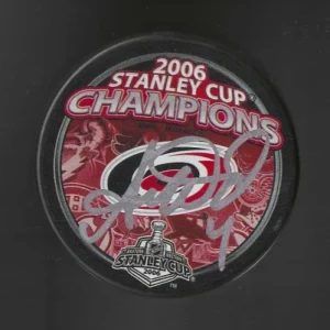 Aaron Ward Signed Carolina Hurricanes 2006 Stanley Cup Champions Puck