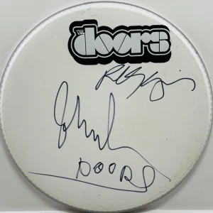 JOHN DENSMORE ROBBIE KRIEGER Signed Autograph 13" Drumhead THE DOORS JSA