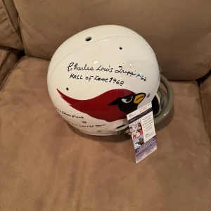 RARE Charley Trippi SIGNED Cardinals TK STAT HELMET JSA 3 INSCRIPTIONS Full Name
