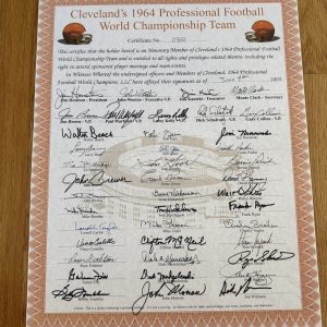 1964 Cleveland Browns NFL Championship Team SIGNED Honorary Certificate J Brown