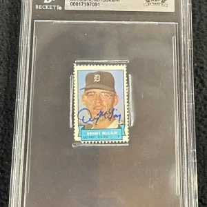 Denny McLain Signed Detroit Tigers Stamp Card Beckett Certified