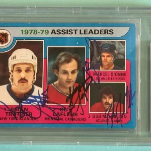 TROTTIER, LAFLEUR, DIONNE & MacMILLAN Signed 1979-80 TOPPS Card #2 BAS