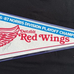 Bob Probert Signed Detroit Red Wings Vintage Pennant JSA COA
