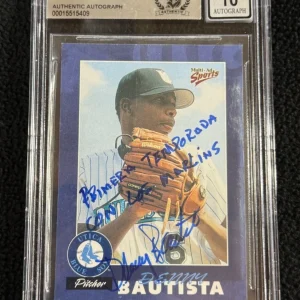 Denny Bautista Signed 2000 Utica Blue Sox Team Issued Card BAS Certified