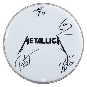 Metallica (4) Hetfield, Ulrich, Hammett & Trujillo Signed 11 Inch Drum Head PSA