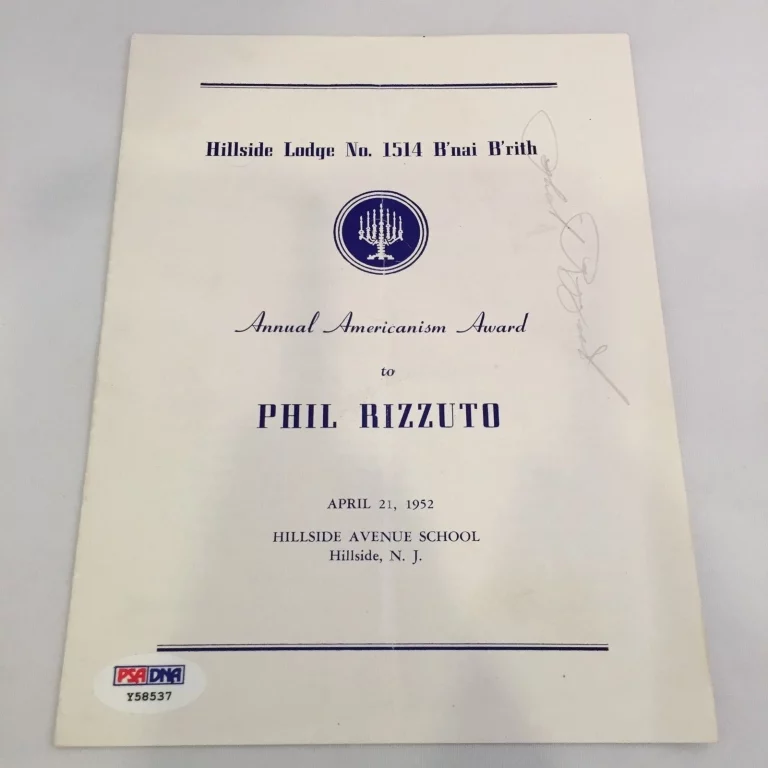 1952 PHIL RIZZUTO SIGNED AUTOGRAPHED B’NAI BRITH AWARDS PROGRAM PSA DNA COLLECTIBLE MEMORABILIA