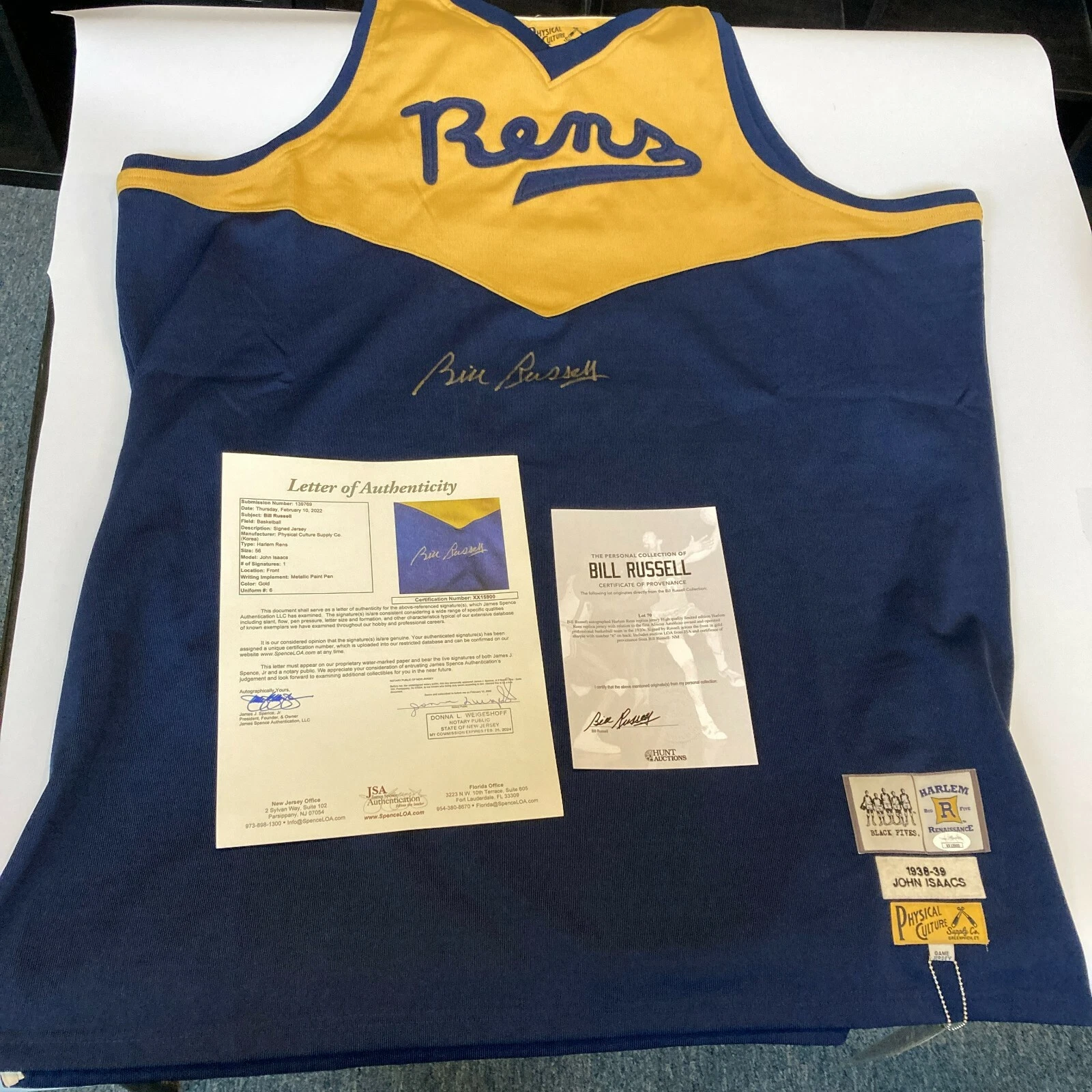 Bill Russell Signed Harlem Rens First African American Team Jersey With ...