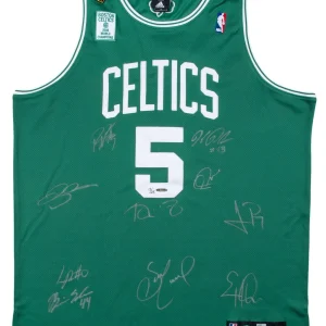 2007-08 Boston Celtics NBA Champs Team Signed Jersey UDA Upper Deck COA #13/25