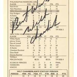 Wilt Chamberlain Signed 100 Point Game Scorecard Beckett COA