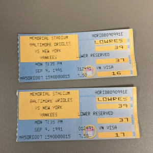 (2) Baltimore Orioles VS New York Yankees Tickets September 9 1991 Ripken Streak