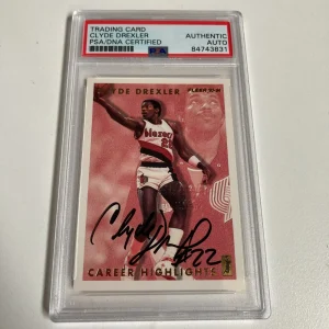 1993-94 Fleer Clyde Drexler Signed Promo Card With Fleer Stamp PSA DNA RARE