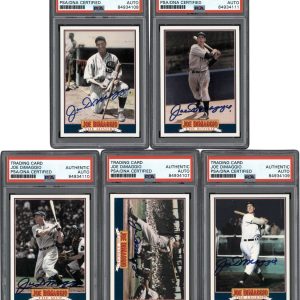 1992 Joe DiMaggio Signed Score Baseball Insert Complete Set (5) PSA DNA