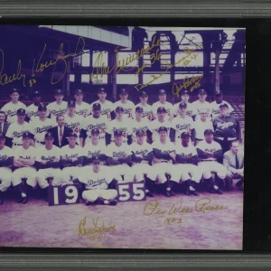 1955 Brooklyn Dodgers World Series Champs Team Signed Photo PSA Graded 9 MINT