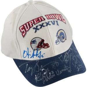 Tom Brady 2001 New England Patriots Super Bowls Champs Team Signed Hat Beckett