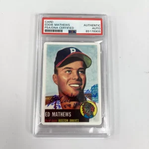 1953 Topps Eddie Mathews "59 Home Runs" Signed Porcelain Baseball Card PSA DNA
