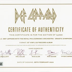 DEF LEPPARD SIGNED BY ENTIRE BAND CERTIFICATE OF AUTHENTICITY BAS Beckett COA