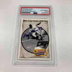 1992 Upper Deck Willie Mays Baseball Heroes Signed Baseball Card PSA DNA