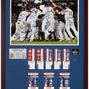2009 New York Yankees World Series Champs Team Signed Photo & Tickets Beckett