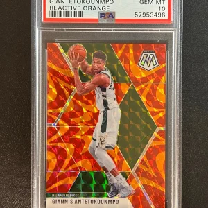 2019-20 Panini Mosaic #75 Giannis Antetokounmpo Reactive Orange PSA 10 Bucks