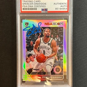 2019-20 NBA Hoops #13 Spencer Dinwiddie Signed Card AUTO PSA Slabbed Nets