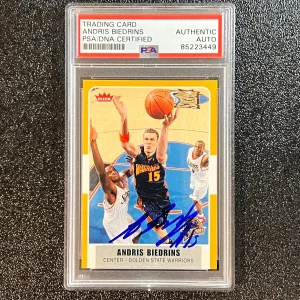 2007-08 Fleer #151 Andris Biedrins Signed Card AUTO PSA Slabbed Warriors