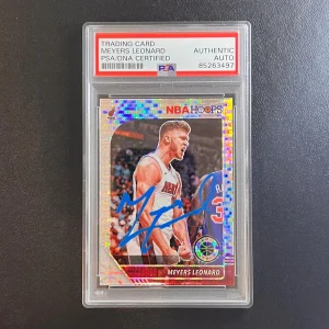 2019-20 Panini Hoops Premium Stock #161 Meyers Leonard Signed Card AUTO PSA Slab