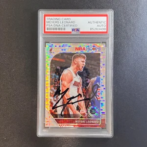 2019-20 Panini Hoops Premium Stock #161 Meyers Leonard Signed Card AUTO PSA Slab