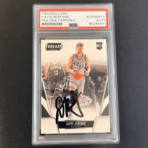 2016 Panini Threads #173 Davis Bertans Signed Card AUTO PSA/DNA Slabbed Spurs