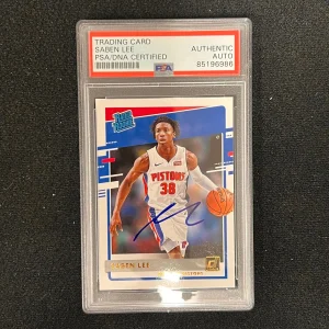 2020-21 Donruss Rated Rookie #221 Saben Lee Signed Card AUTO PSA Slab Pistons