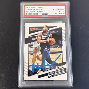 2021-22 NBA Hoops #58 Malik Beasley Signed Card AUTO PSA/DNA Slabbed