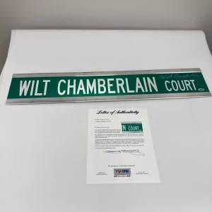 Wilt Chamberlain Signed 6x30 Street Sign Wilt Chamberlain Court PSA DNA COA