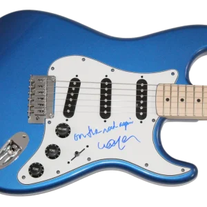 Willie Nelson Signed Autograph Blue Guitar w/ On the Road Again Lyric - JSA COA