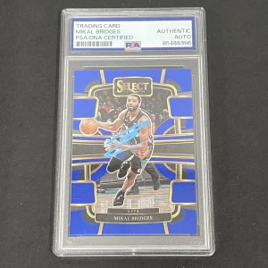 2023-24 Panini Select #34 Mikal Bridges Concourse Blue Prizm signed card PSA
