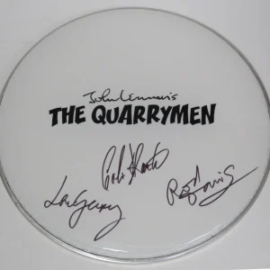 The Quarrymen JOHN LENNON BAND Signed Autograph 13" Drumhead Drum Head by 3 JSA