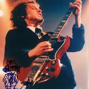 Angus Young AC/DC Signed Autograph 8x10 Photo with Amazing Original Art JSA COA