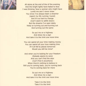 Randy Meisner Signed Autograph Eagles Take It to the Limit Lyric Sheet - JSA COA