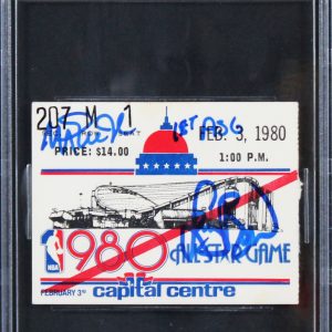 Magic Johnson & Larry Bird 1980 NBA ASG Ticket Grade 5 Auto Grade 10! BAS Slab
