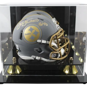 Steelers Jack Lambert "HOF 90" Signed Slate Speed Mini Helmet W/ Case BAS Wit